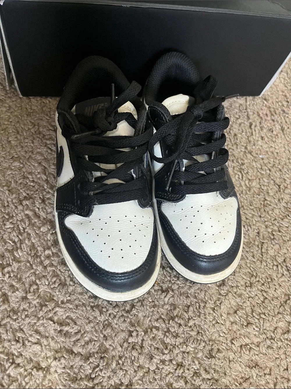 Nike Kids Black and White Low-Top Sneakers with Swoosh